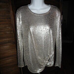 Made in the USA Vintage silver metallic animal print blouse, small
